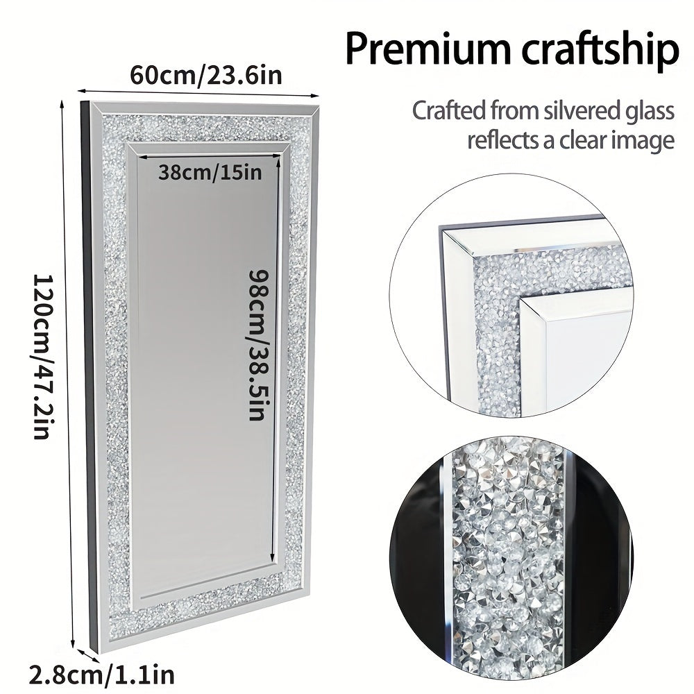 Extra Large Crushed Crystal Silver Vanity Wall Mirror (120cm)