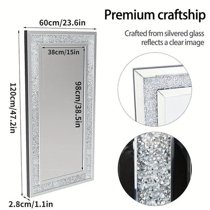 Extra Large Crushed Crystal Silver Vanity Wall Mirror (120cm)