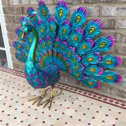 Exquisite Painted Peacock Garden Sculpture - Elegant Metal Animal Figurine for Easter