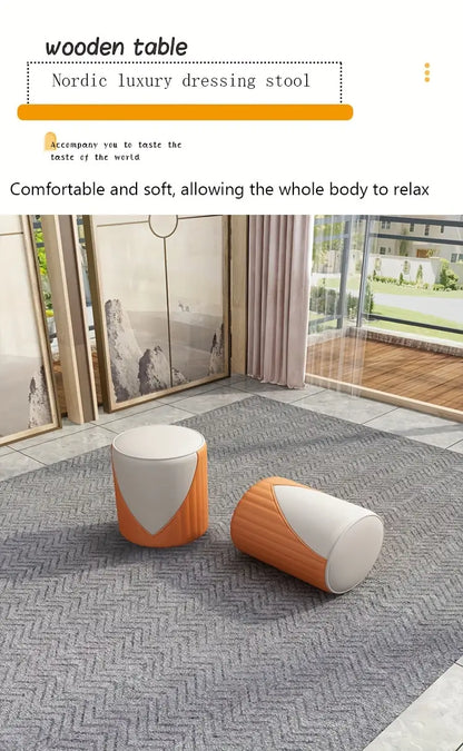 mporary Leather Splicing Round Dressing Stool - White & Orange