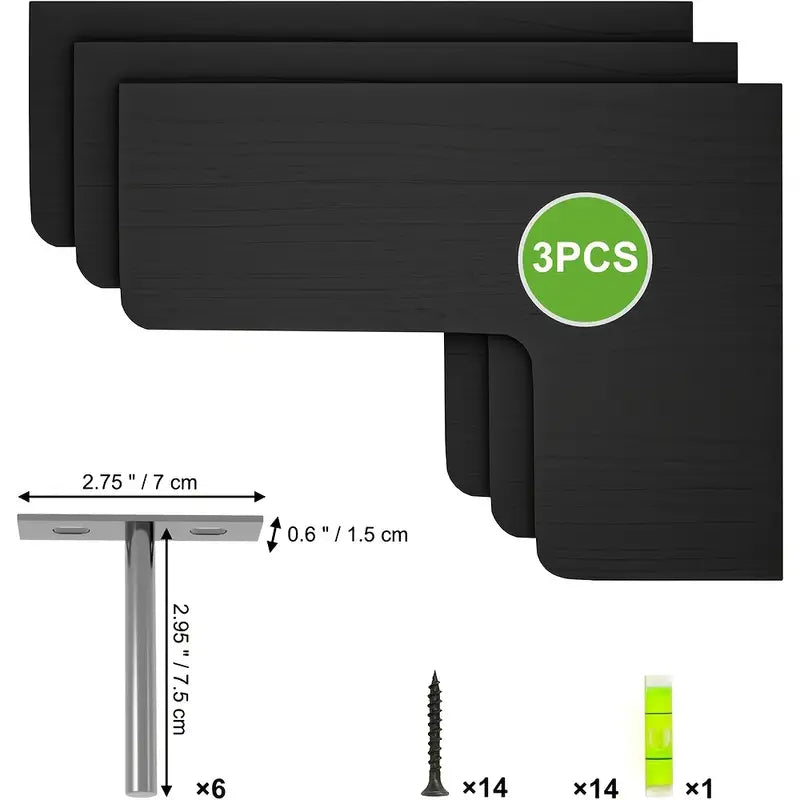 Contemporary Black Corner Floating Shelves - Set of 3