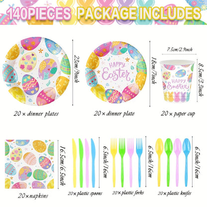 140pcs Easter Party Supplies Set for 20 Guests