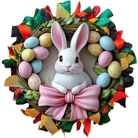 Pink Bunny & Egg Easter Wreath Wooden Decor