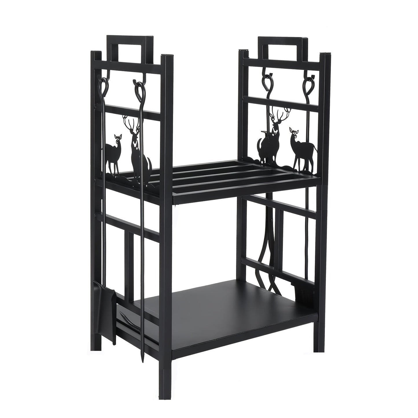 2-Tier Firewood Rack with Hooks