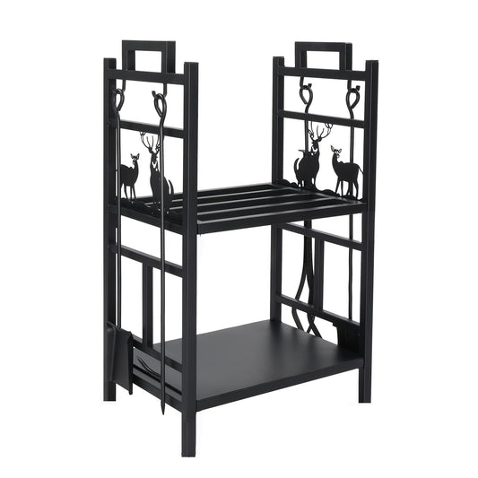 2-Tier Firewood Rack with Hooks