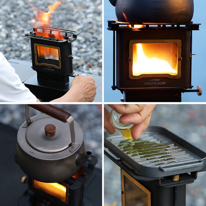 Retro Stainless Steel Camping Stove with Window