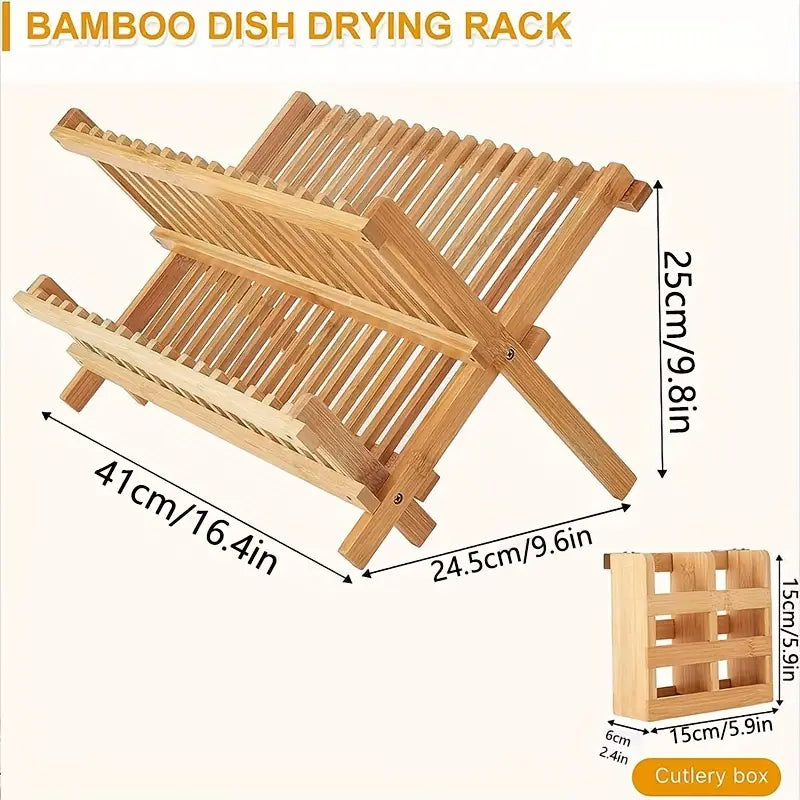High Quality Natural Bamboo Dish Rack - Foldable and Compact