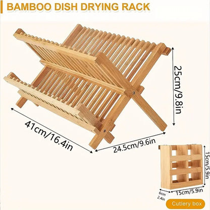 High Quality Natural Bamboo Dish Rack - Foldable and Compact