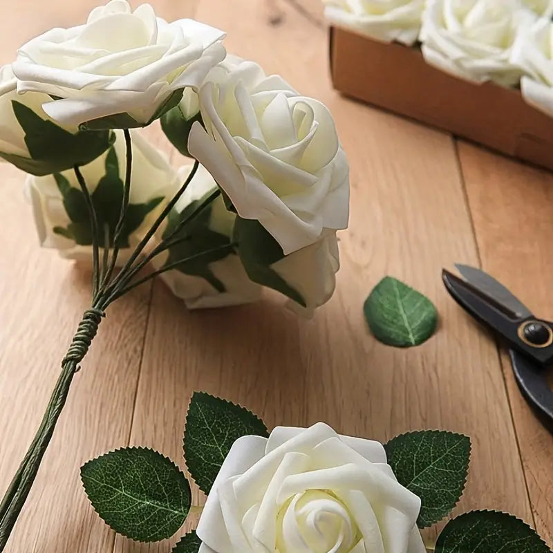 25-Piece Real Touch Ivory Roses: Artificial Flowers for Timeless Elegance