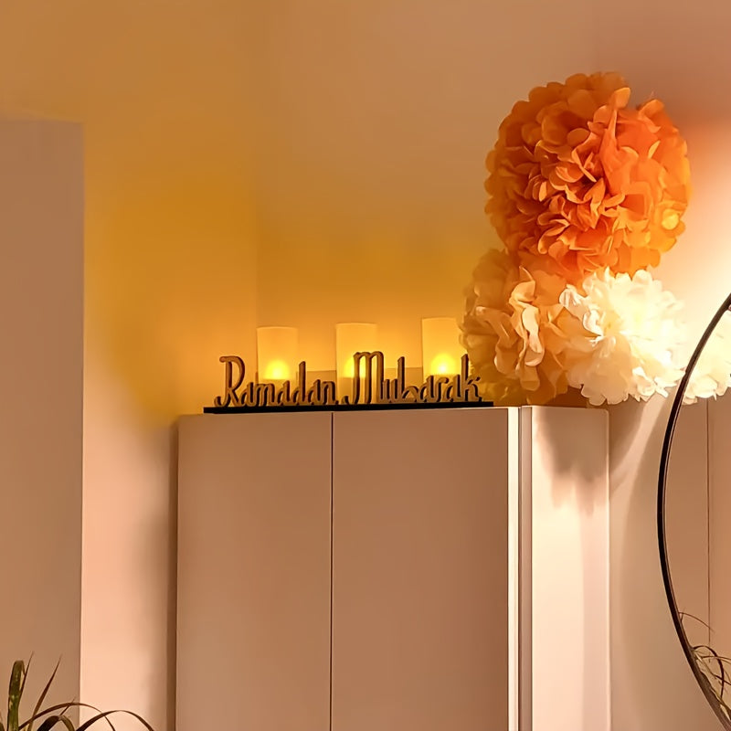 Wooden Ramadan Mubarak Table Sign Decor