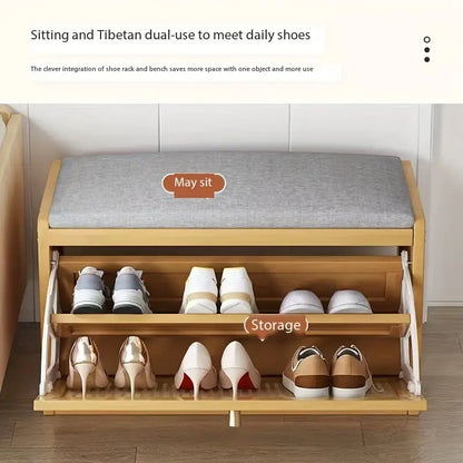 70cm Bamboo Shoe Rack Bench - Seat and Storage