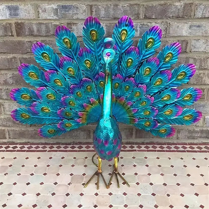 Exquisite Painted Peacock Garden Sculpture - Elegant Metal Animal Figurine for Easter