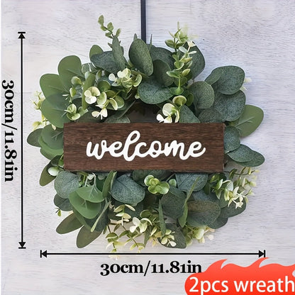 2pcs Evergreen Ramadan Artificial Eucalyptus Wreaths for Spring Decor