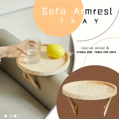 Foldable Wooden Sofa Armrest Tray Clip-On