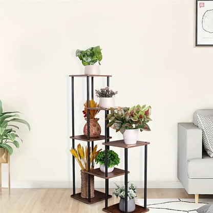 7-Story Indoor Floor Standing Flower Rack - Black Frame Coffee Board