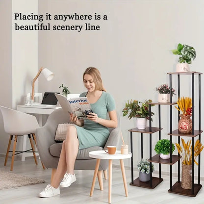 7-Story Indoor Floor Standing Flower Rack - Black Frame Coffee Board