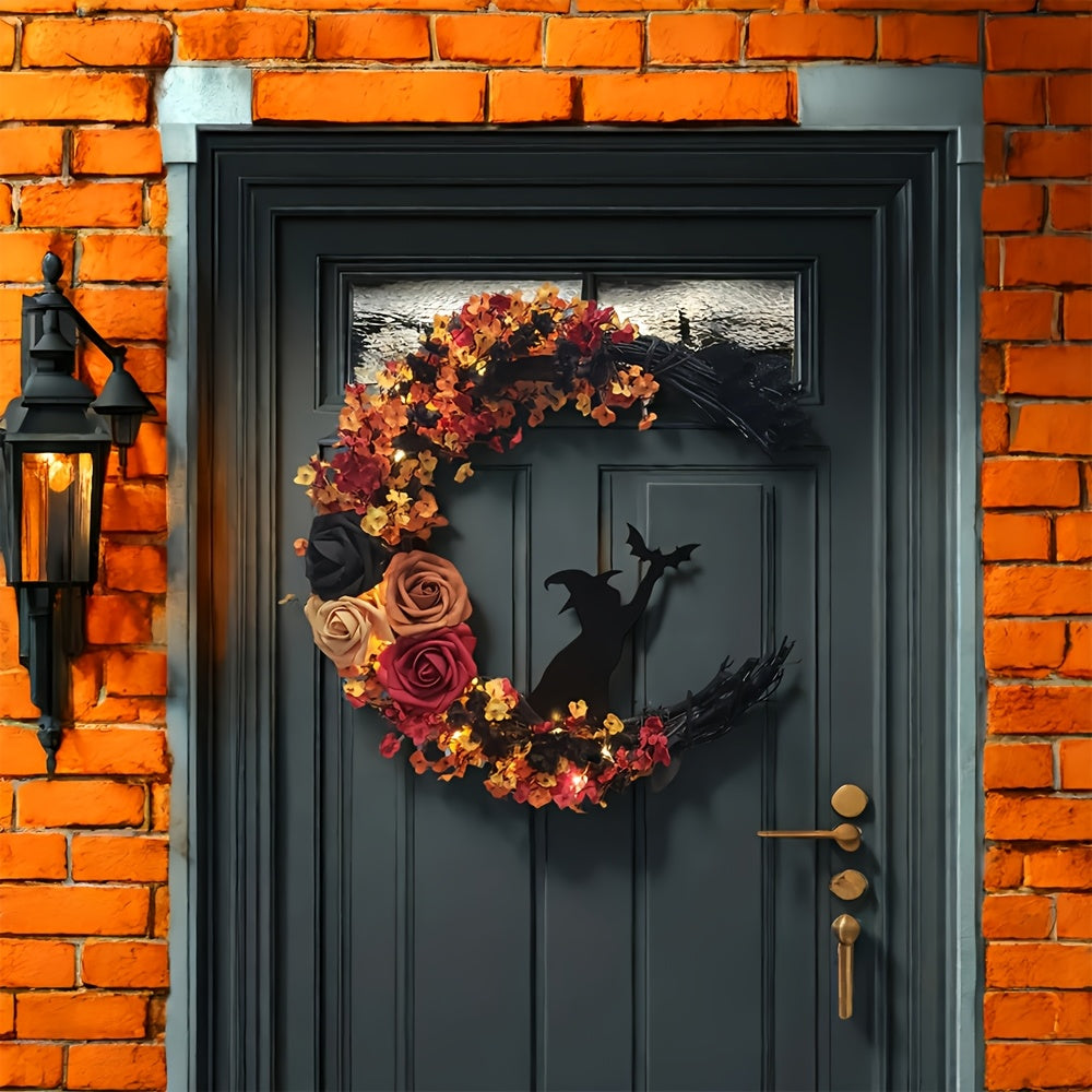 Gothic Halloween Wreath Witch Cat Moon Decor