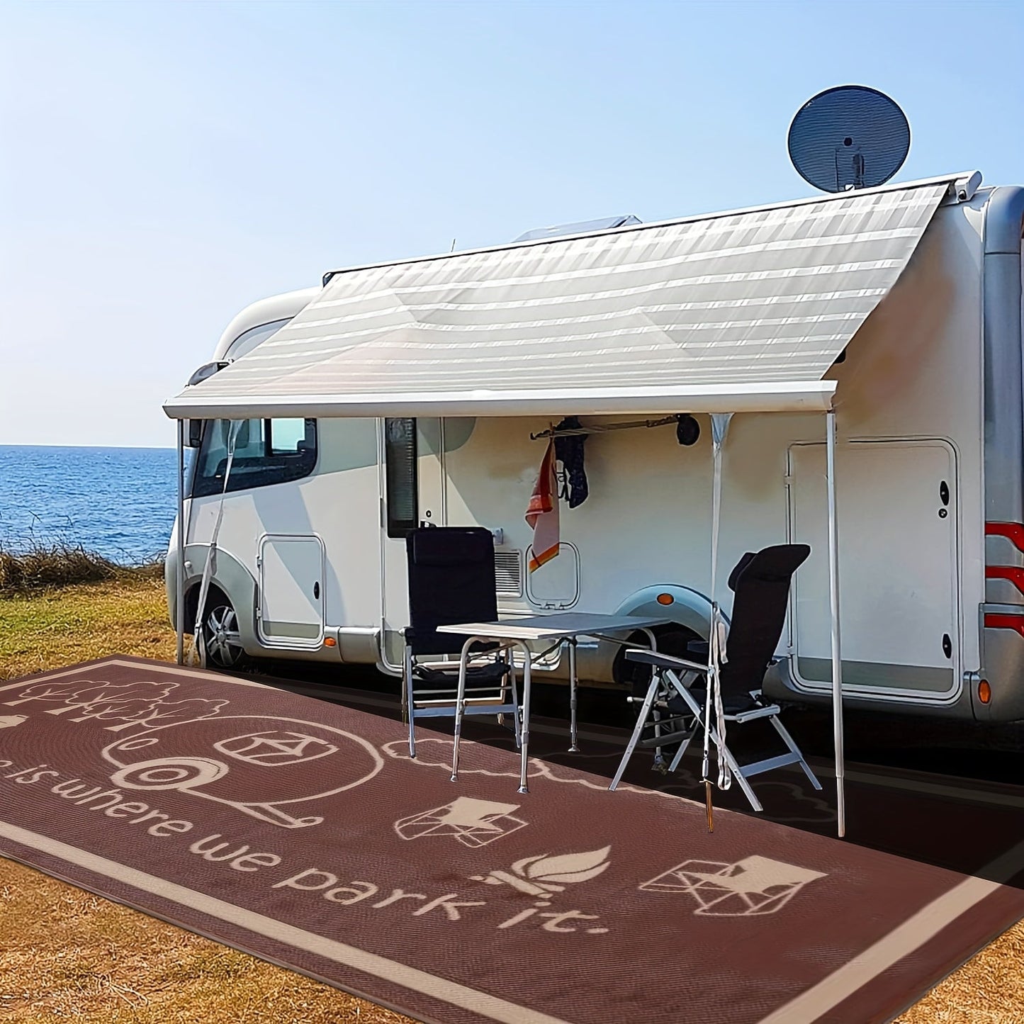 Outdoor Reversible Patio Mat Coffee