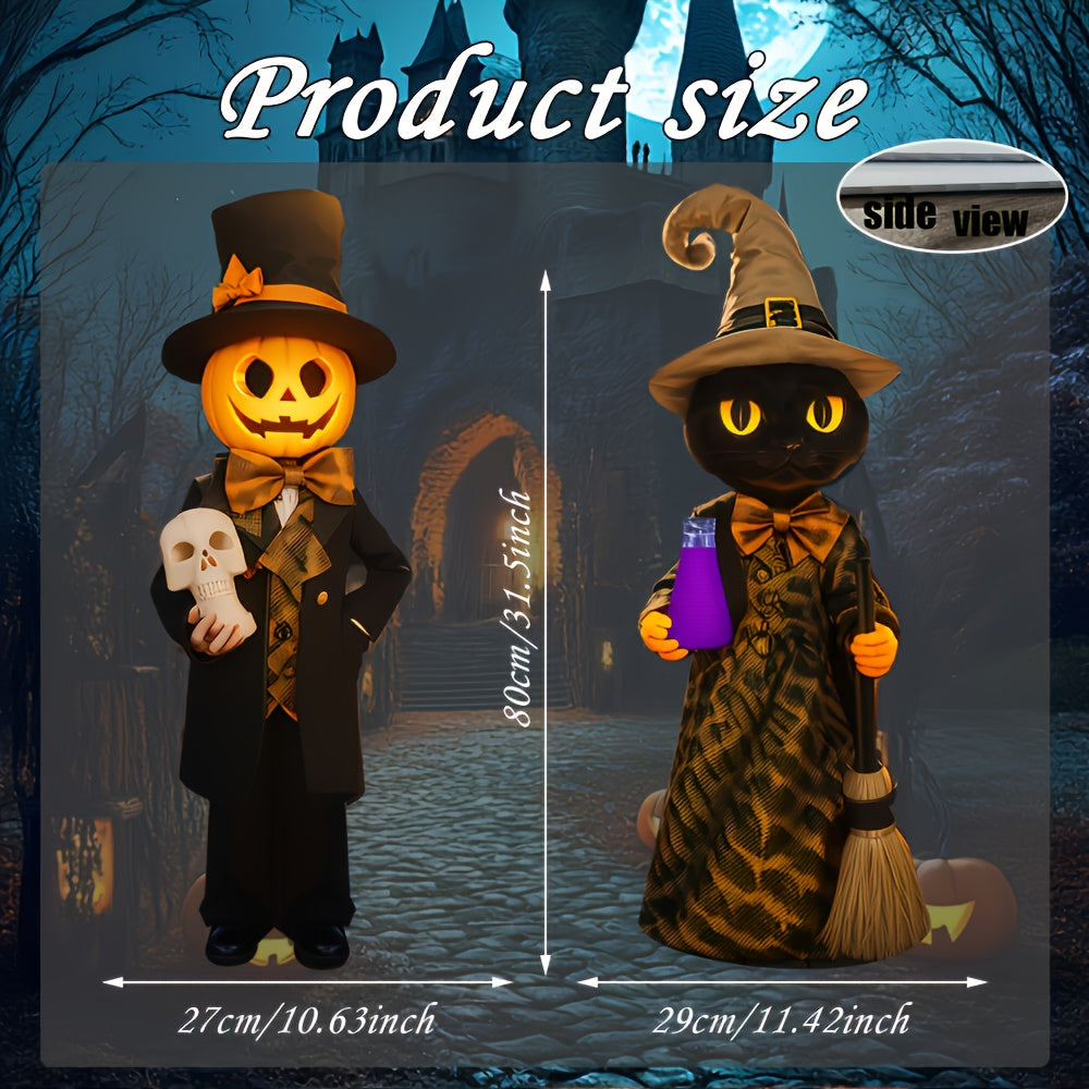 Halloween Yard Pumpkin Gentleman & Black Cat Witch