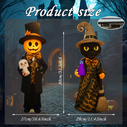 Halloween Yard Pumpkin Gentleman & Black Cat Witch
