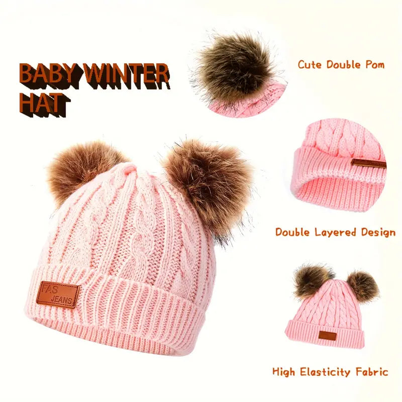 Cozy Kids' Winter Knitted Hat, Scarf, and Glove Set - Pink