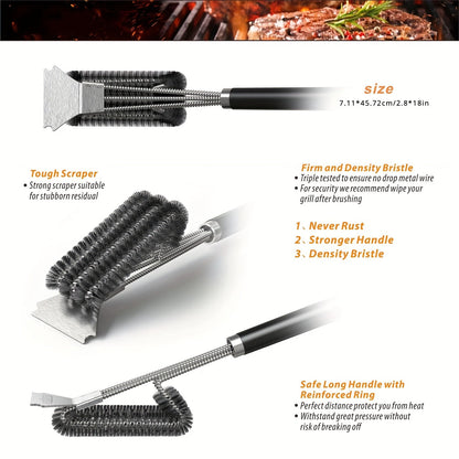 BBQ Grill Brush with Scraper with 3-Head