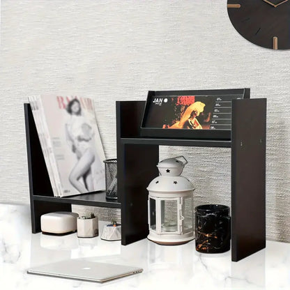 Adjustable Wood Bookshelf: Classic Desk Organizer & Storage Rack