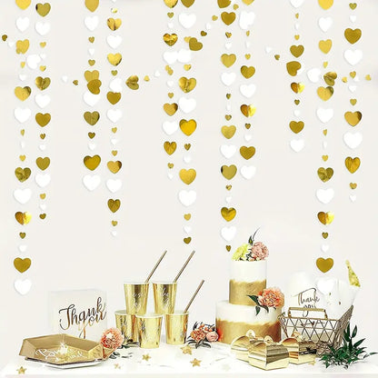 Heartfelt Elegance: 4m White and Golden Heart Shaped Garland