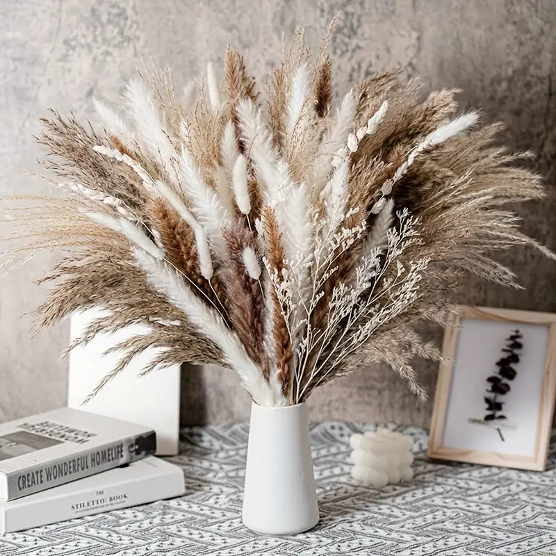 Real Touch Dried Flower Set - 50pcs Artificial Rabbit Tail Reed Set (90cm)