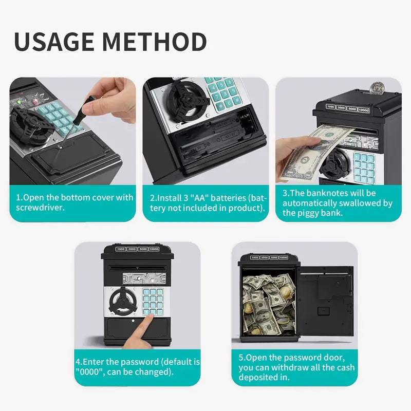 Electronic Password Piggy Bank - Fun & Secure Savings (Black)