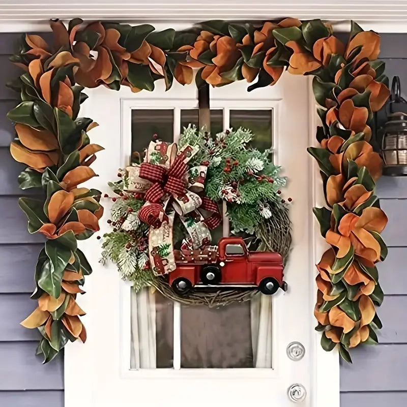 Charming 1pc Christmas Artificial Wreath Red Truck Decoration | Large Door Front Wreath