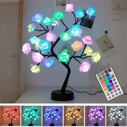 Festive Glow: Christmas Rose Tree Night Light with Dual Power Options