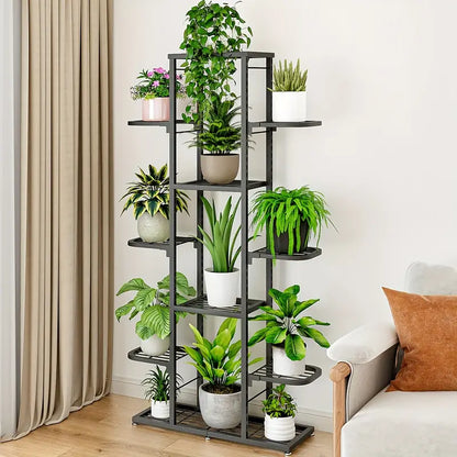 Heightened Dark Gray Metal Combination Flower Rack - Multi-Pot Succulent Holder