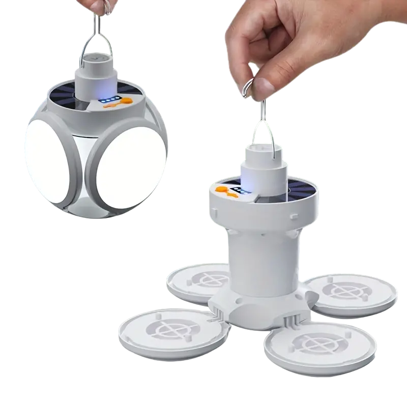Solar Folding Light with Power Display - Portable USB Rechargeable LED Bulb