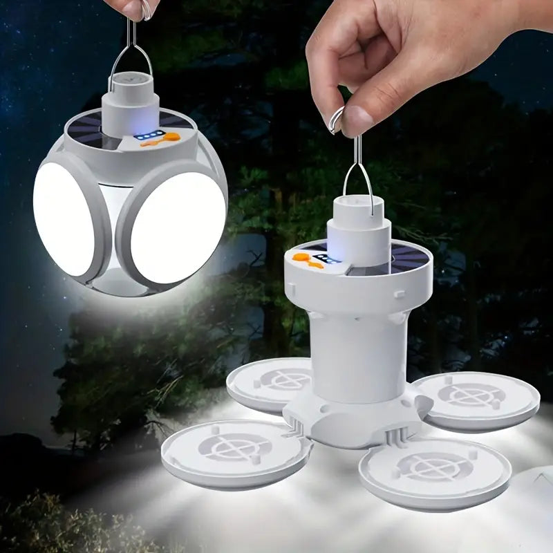 Solar Folding Light with Power Display - Portable USB Rechargeable LED Bulb