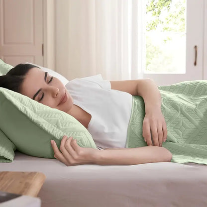 Grass Green Microfiber 3-Piece 150GSM Bedspread Set - King Size