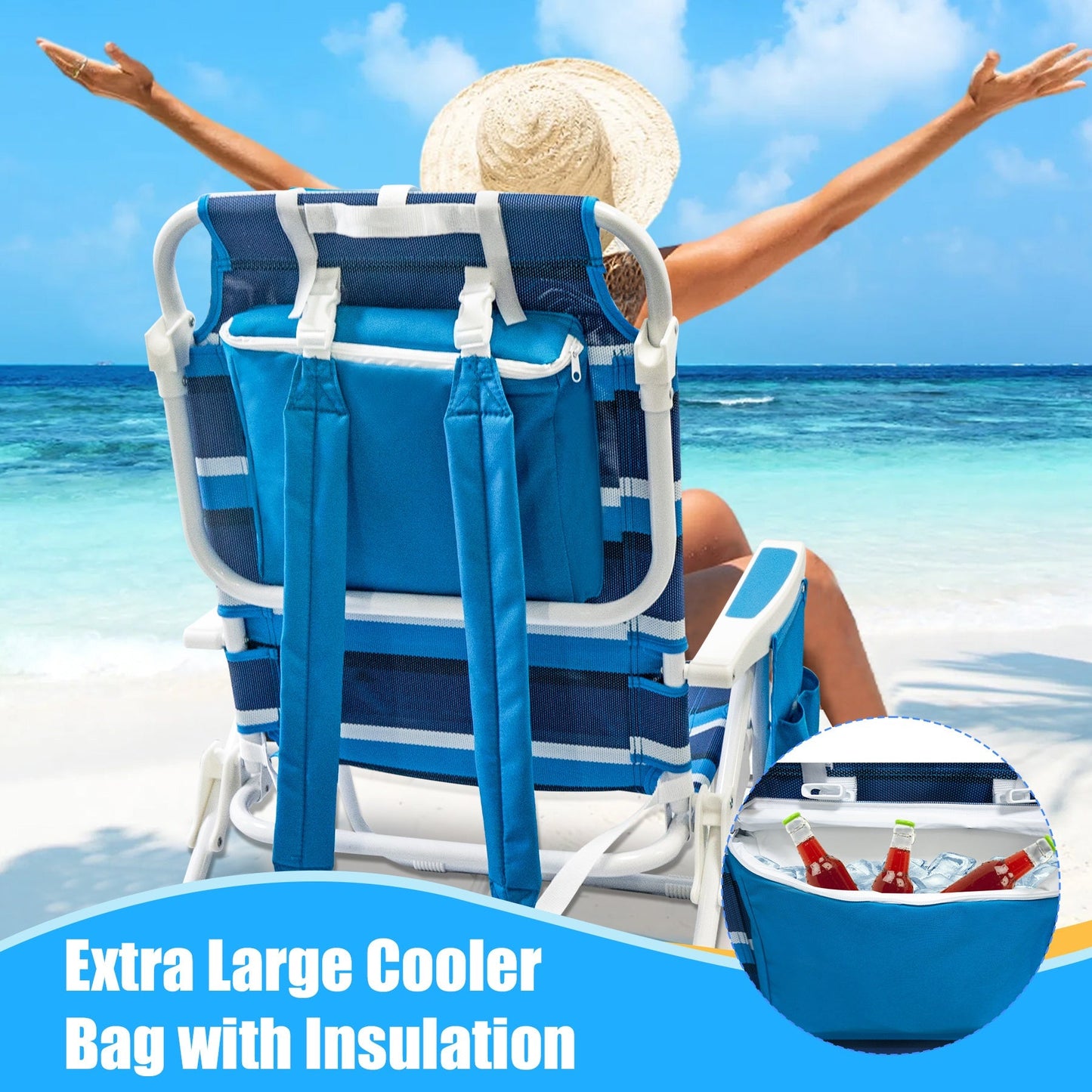 Foldable Beach Lounge Chairs with Backrest (2pcs)