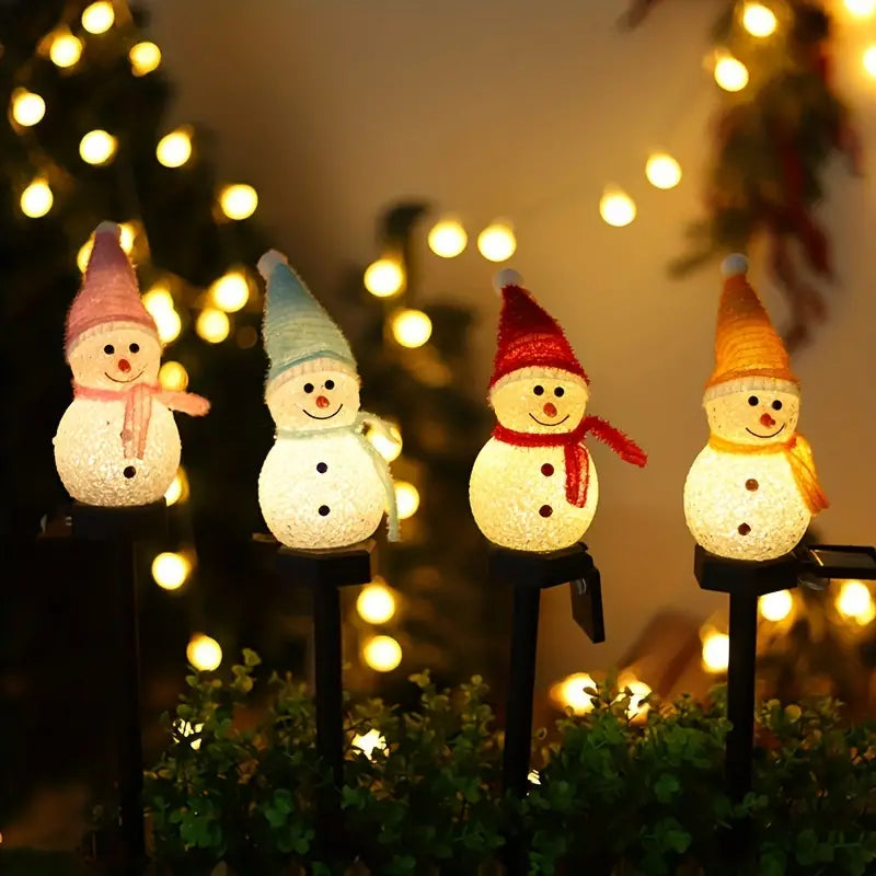 Radiant Solar Snowman Quartet: Festive Ground Plug-in Lights