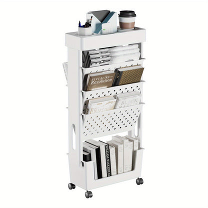 Wheeled Book Storage Rack Organizer (5-Tier)