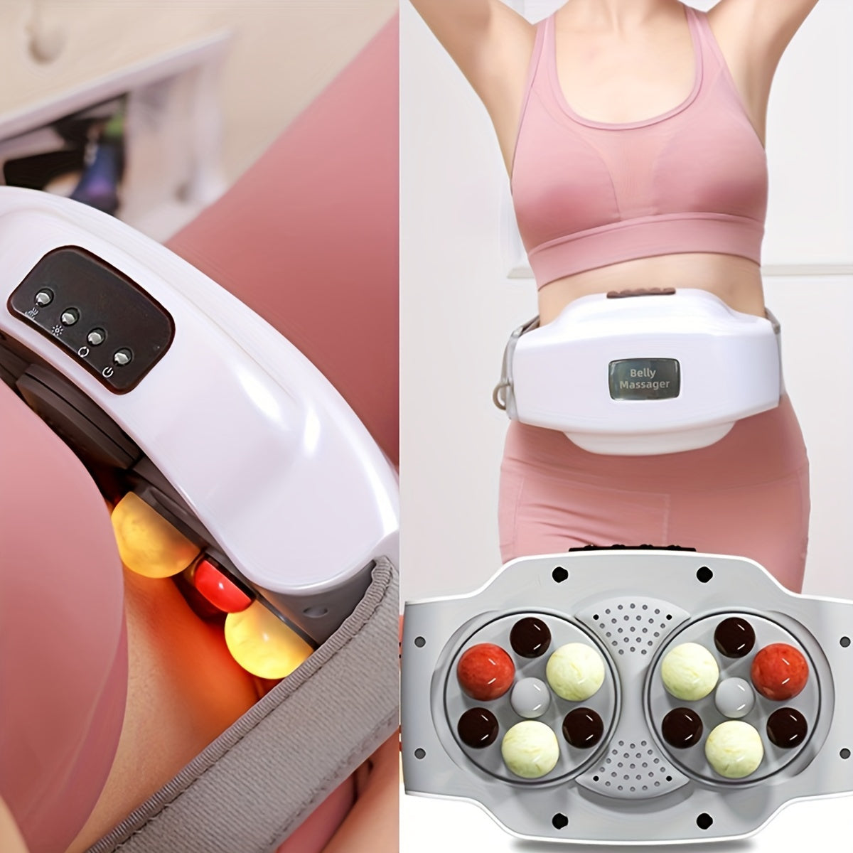 USB-Rechargeable Abdominal Massager with Stone Kneading(White)