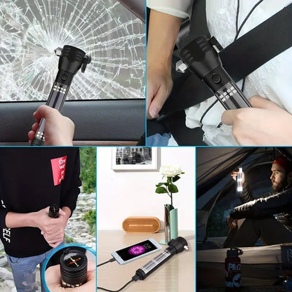 Multi-Functional Solar Power LED Flashlight - 5-in-1 Outdoor Survival Tool