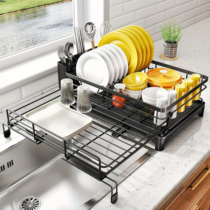 Dish Drying Expandable Rack with Cutlery Holder