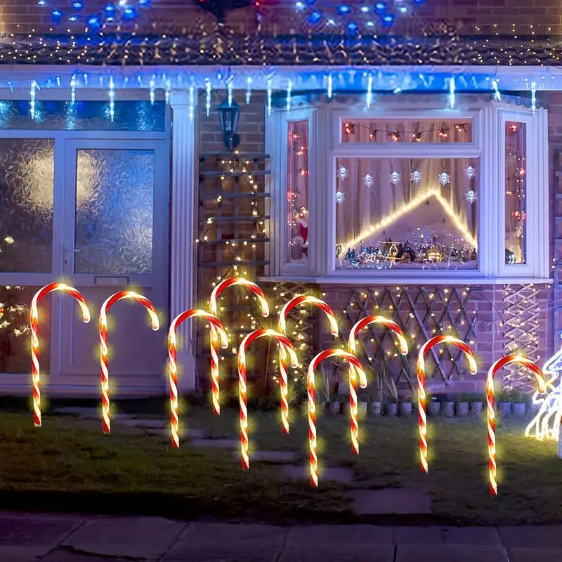 Set of 5 Solar-Powered Candy Cane Pathway Lights