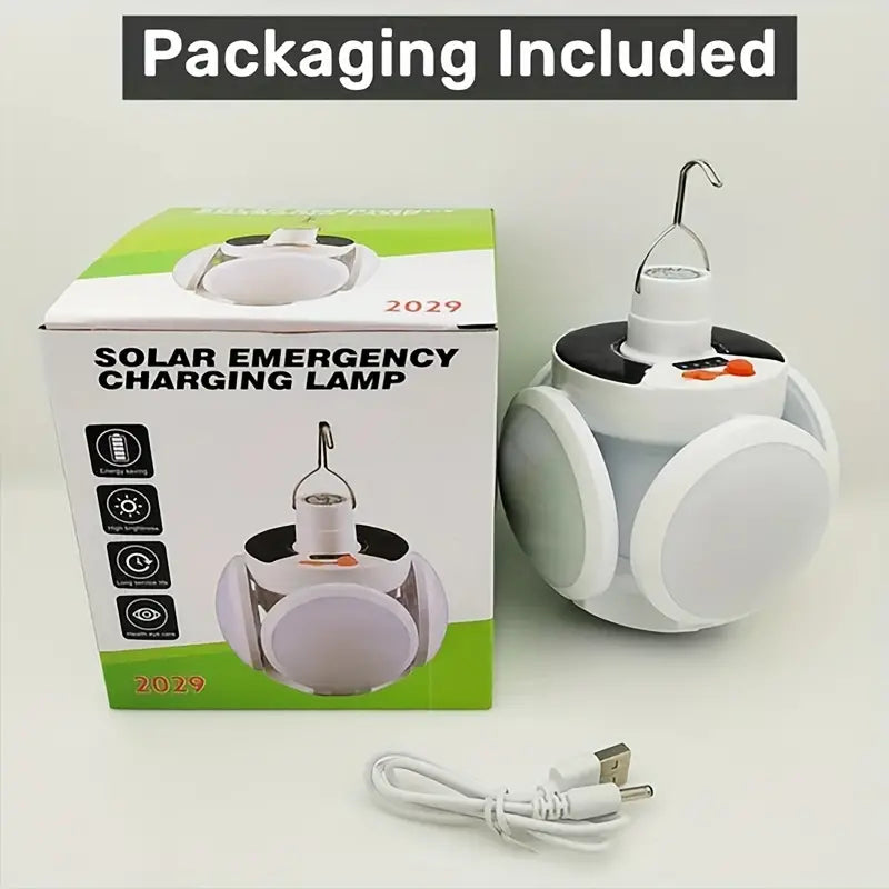 Solar Folding Light with Power Display - Portable USB Rechargeable LED Bulb