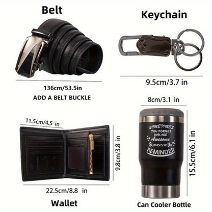 Men's Gift Set with Wallet Belt Keychain (6pcs)
