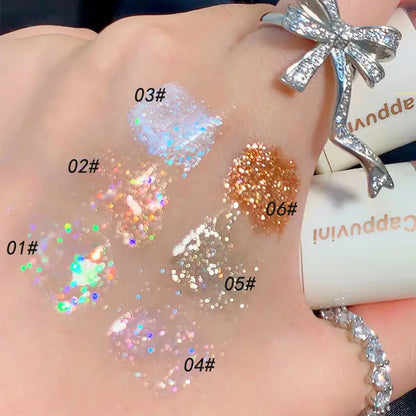 6 Color Liquid Eyeshadow with Highlight Sequins - Sparkling, Waterproof, and Long-Lasting Makeup