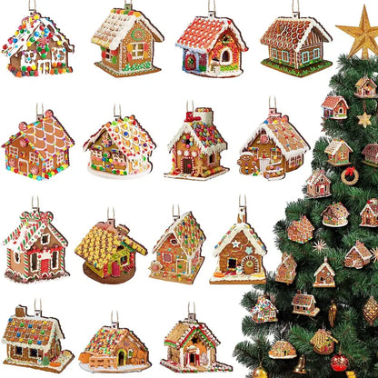 Wooden Christmas Ornaments: 15pcs Colorful Gingerbread Candy House Theme Festive Holiday