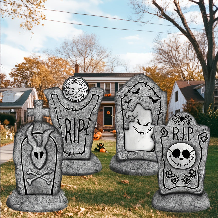 2D Halloween Tombstone Yard Decorations (Set of 4)