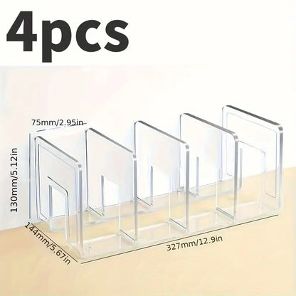 Clear Closet Storage Dividers Rack - Set of 4, Detachable Cupboard Shelf Organizers