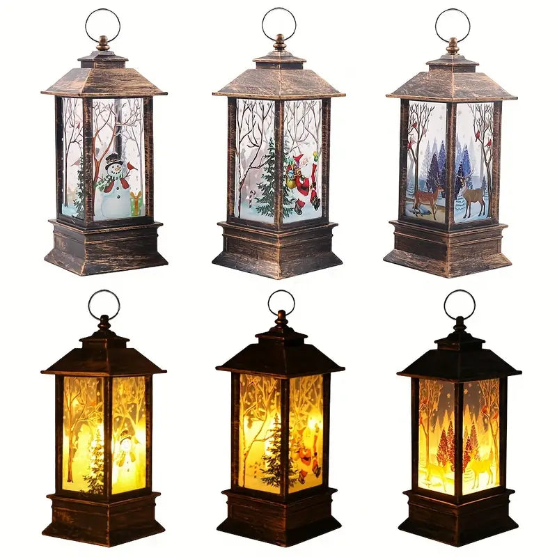 Set of 3 Christmas Lantern Lights - Santa Claus, Snowman, Reindeer Decorations